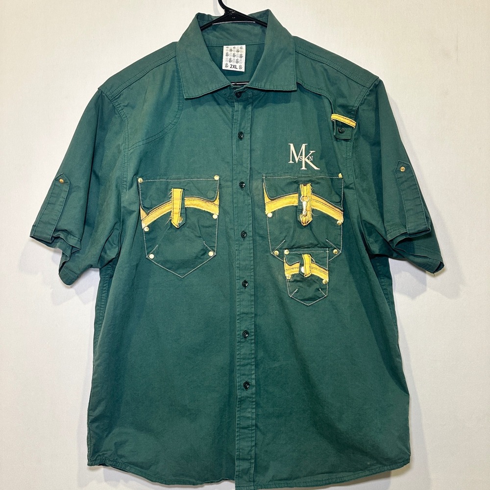 Y2K Miskeen Shirt Mens XXL Prototype Sample Gold Hardware‎ Embroidered